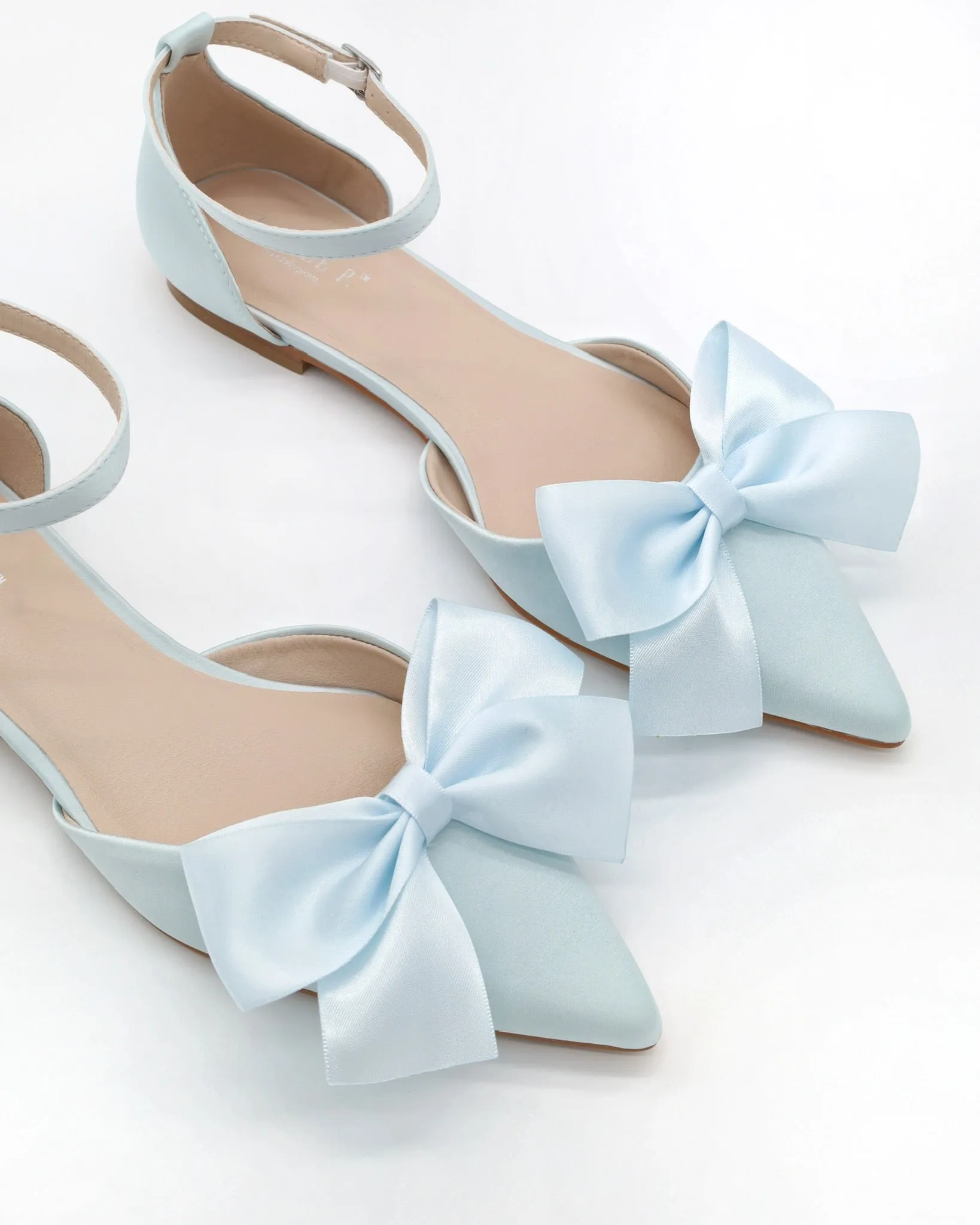 Satin Pointy Toe flats with Front Satin Bow