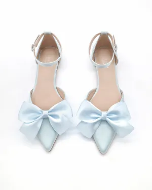 Satin Pointy Toe flats with Front Satin Bow
