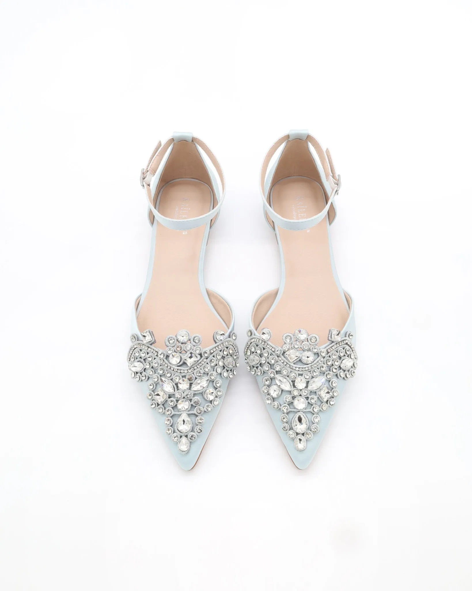Satin Pointy Toe Flats with Rhinestones Applique Embellishments
