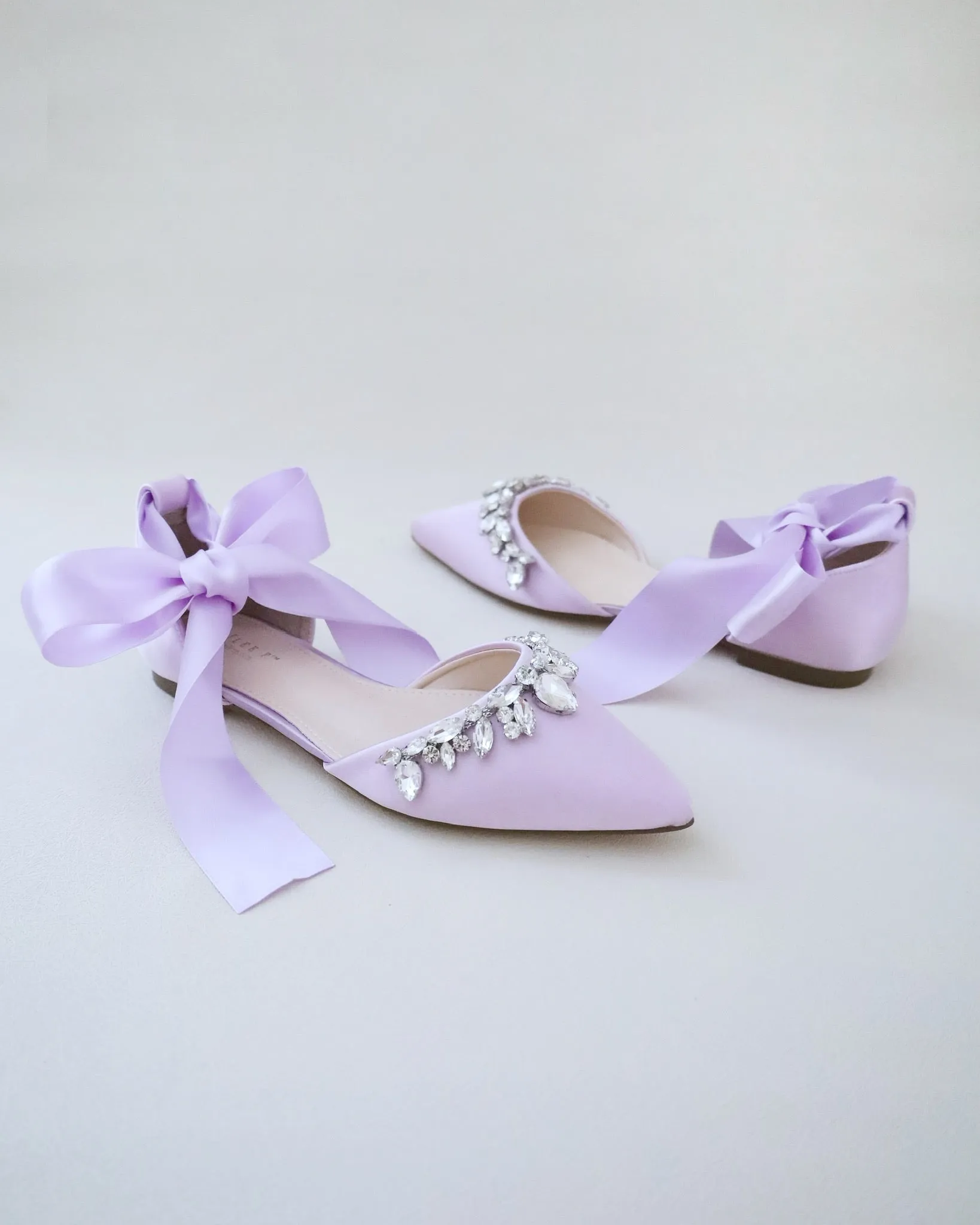 Satin Pointy Toe Flats with Teardrop Rhinestones