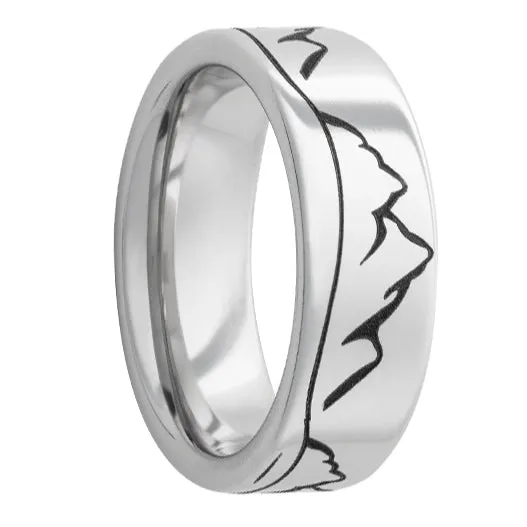 Serinium Pipe Cut Band with Mountain Range Laser Engraving