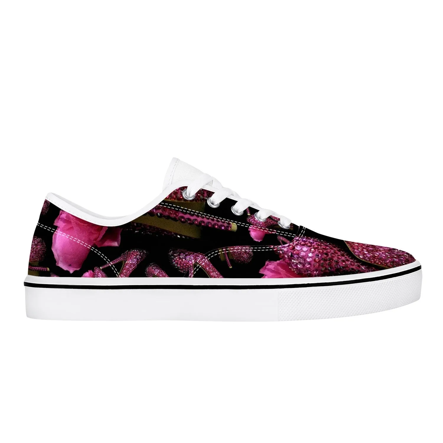 Skate Shoes - White/Black 'Pink crystals shoes'