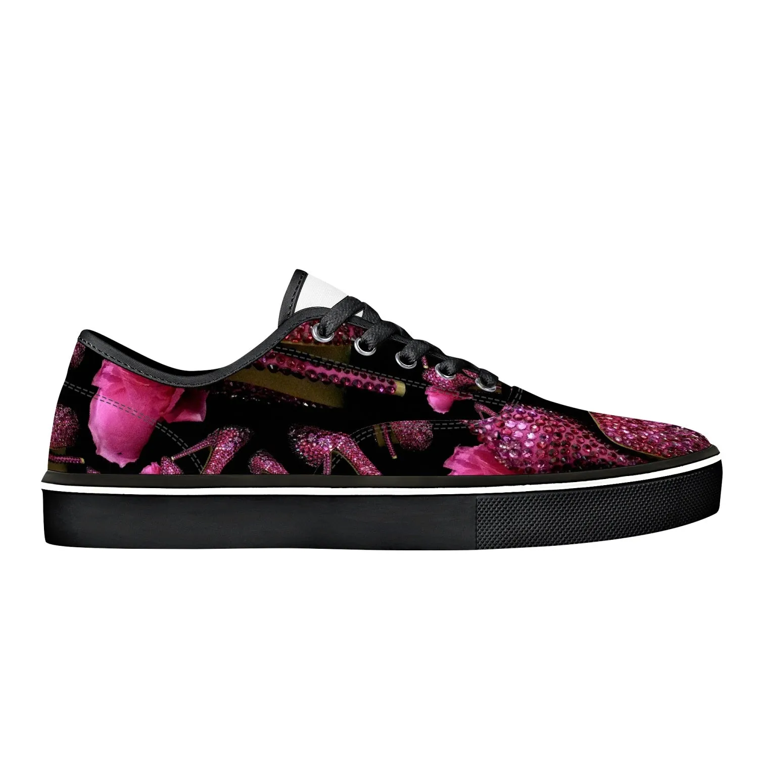 Skate Shoes - White/Black 'Pink crystals shoes'