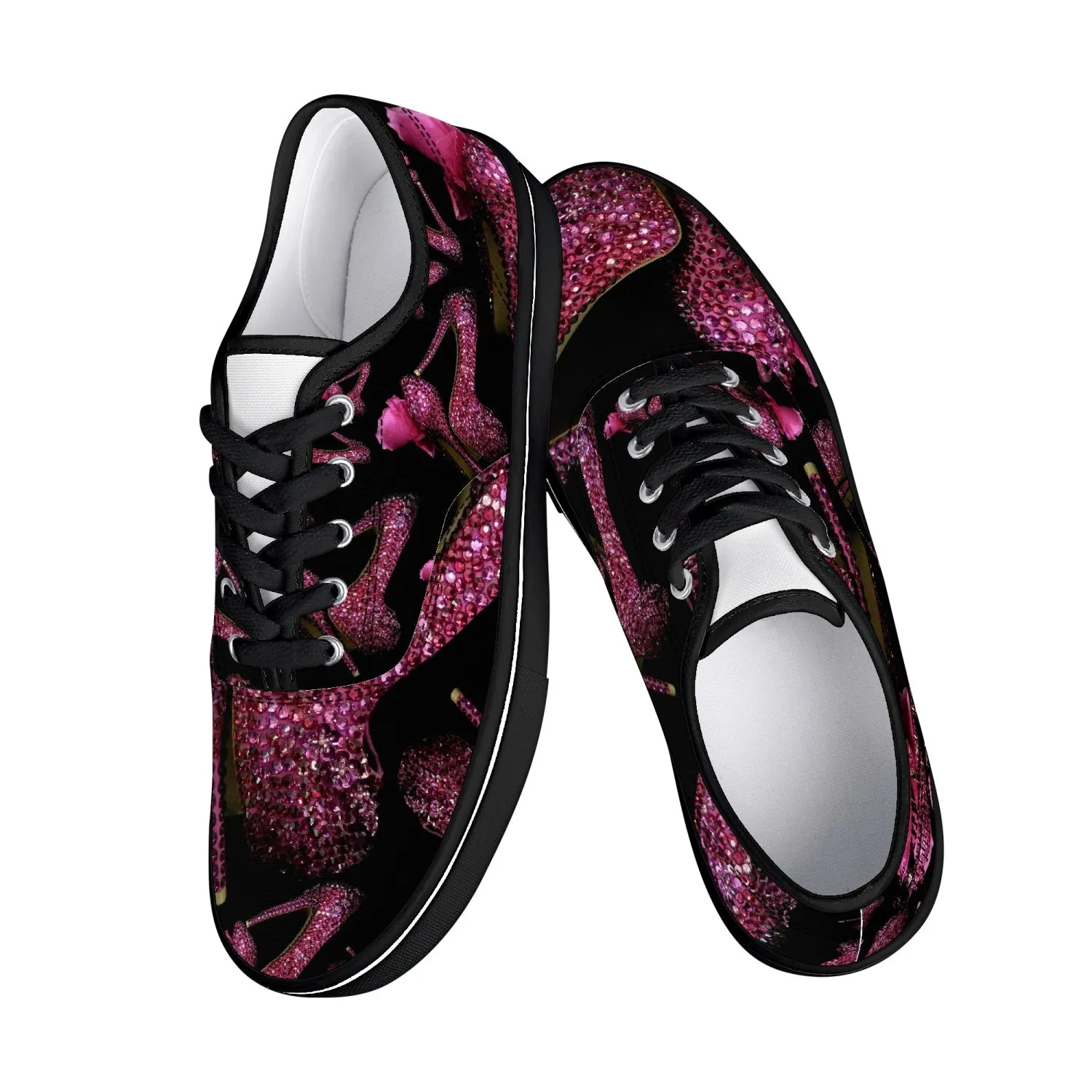 Skate Shoes - White/Black 'Pink crystals shoes'