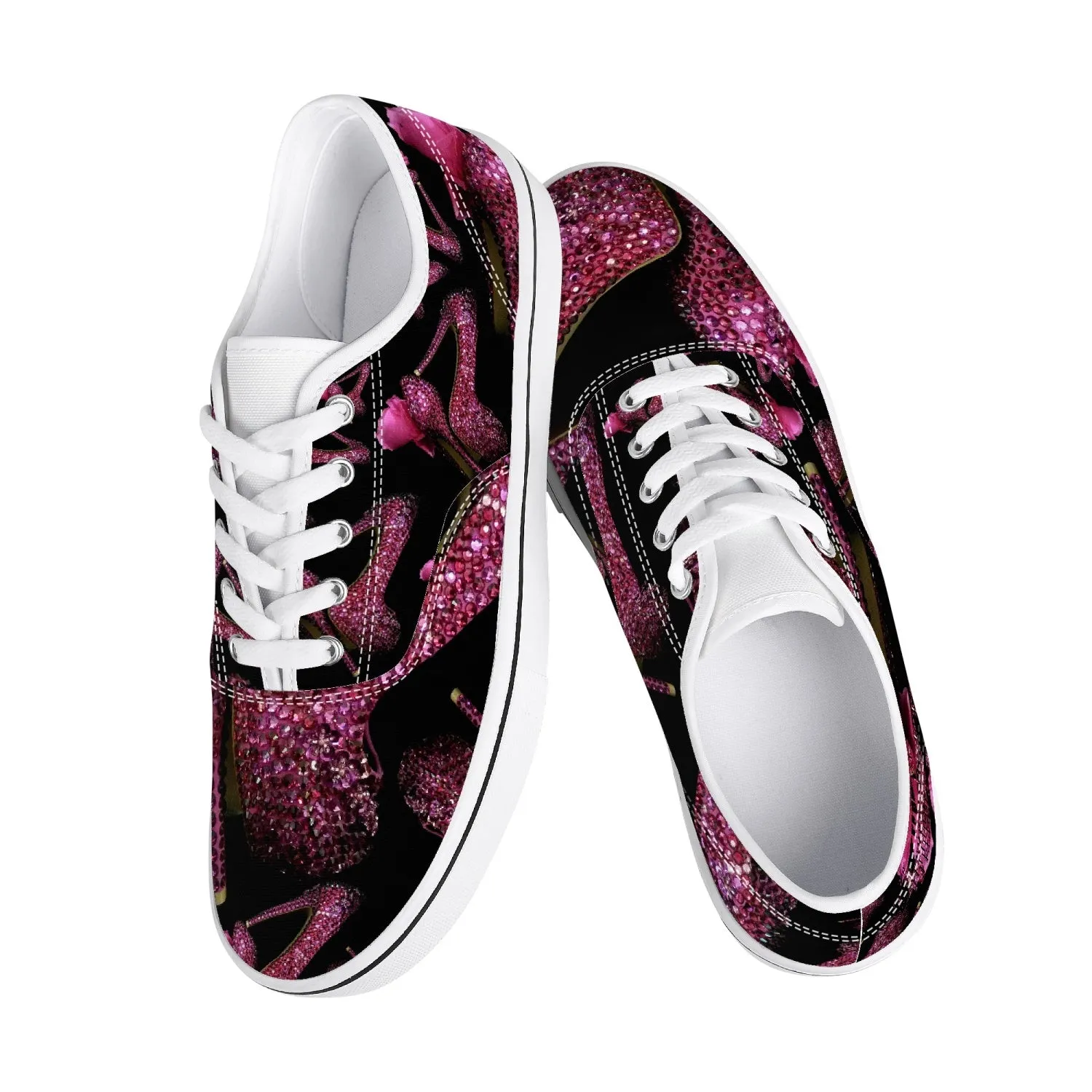 Skate Shoes - White/Black 'Pink crystals shoes'