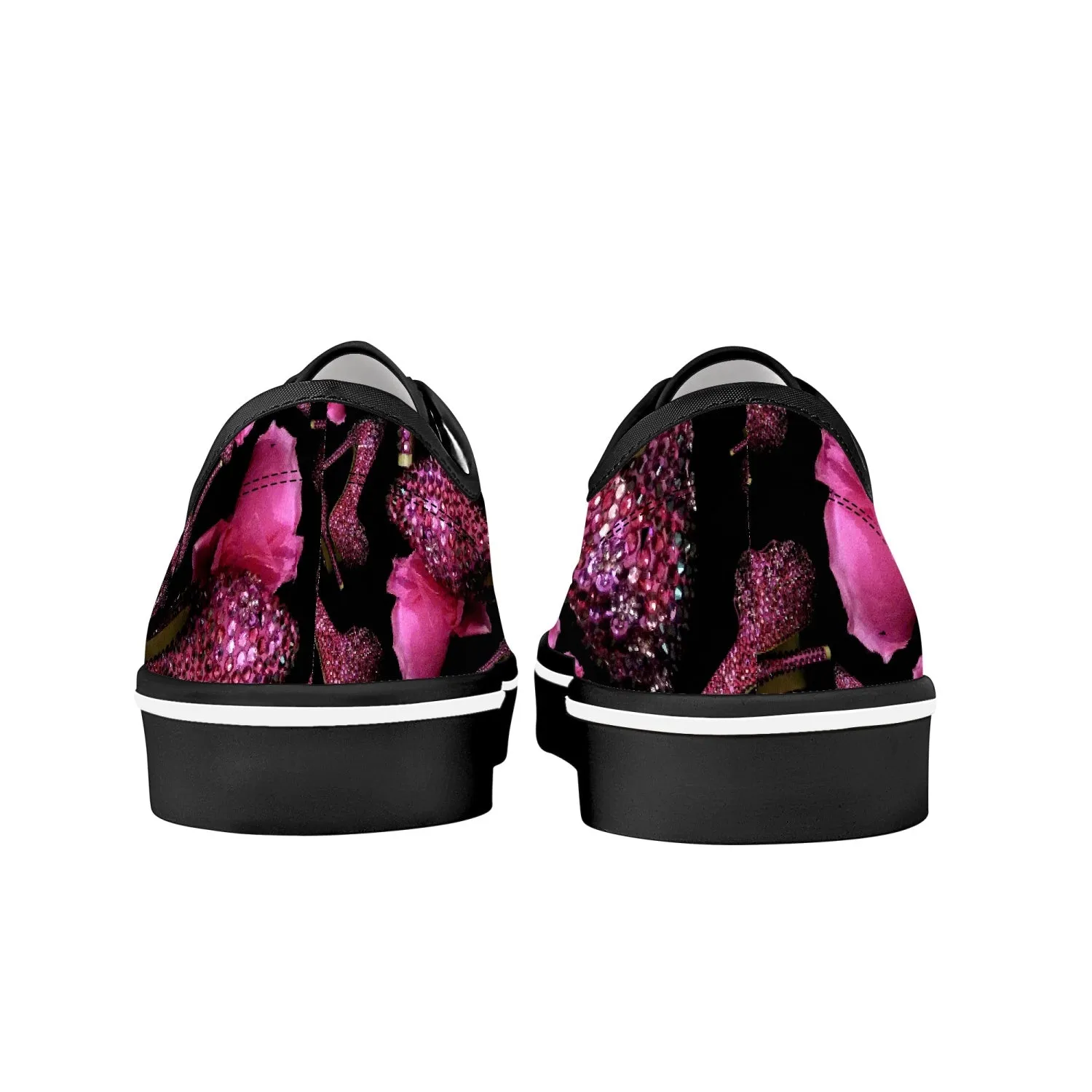Skate Shoes - White/Black 'Pink crystals shoes'