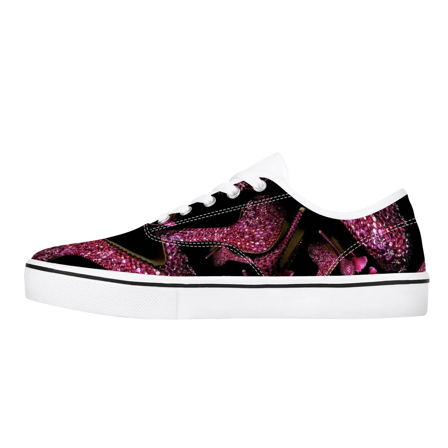 Skate Shoes - White/Black 'Pink crystals shoes'
