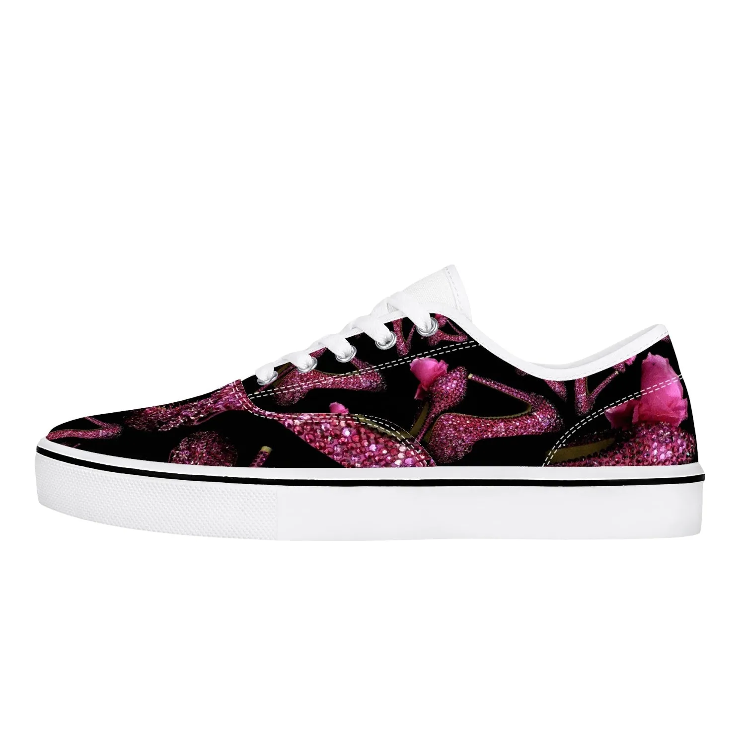 Skate Shoes - White/Black 'Pink crystals shoes'