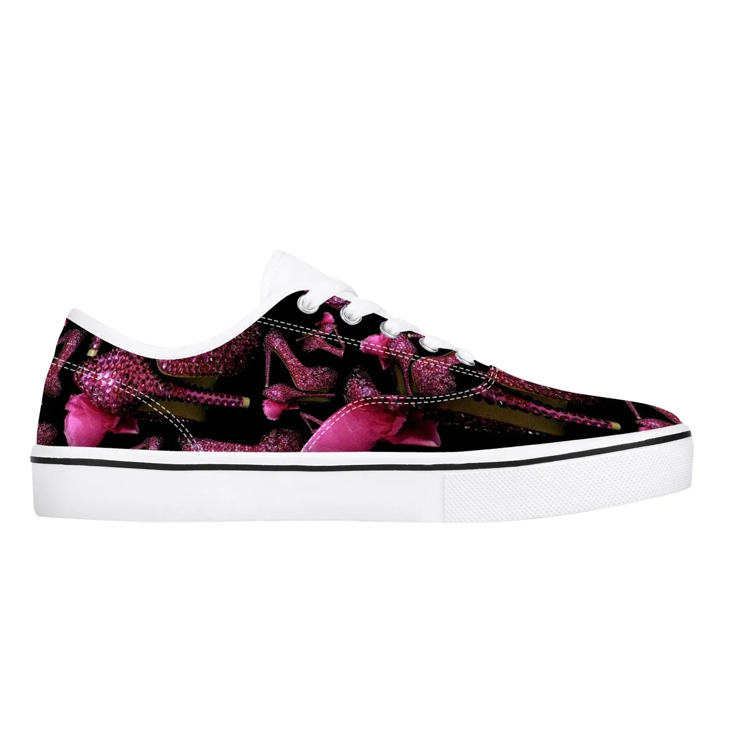 Skate Shoes - White/Black 'Pink crystals shoes'