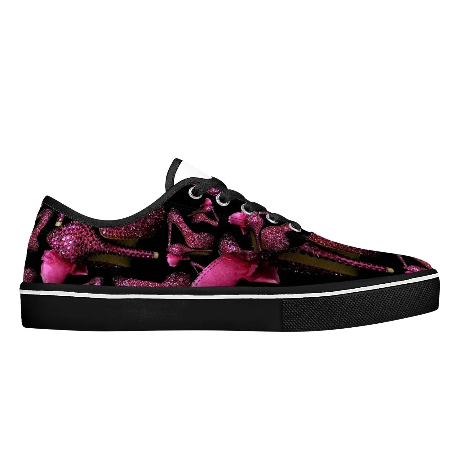 Skate Shoes - White/Black 'Pink crystals shoes'