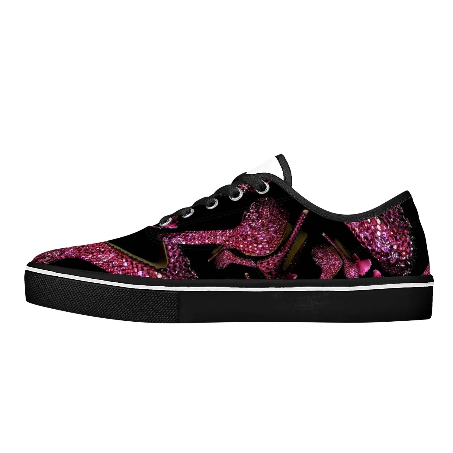 Skate Shoes - White/Black 'Pink crystals shoes'