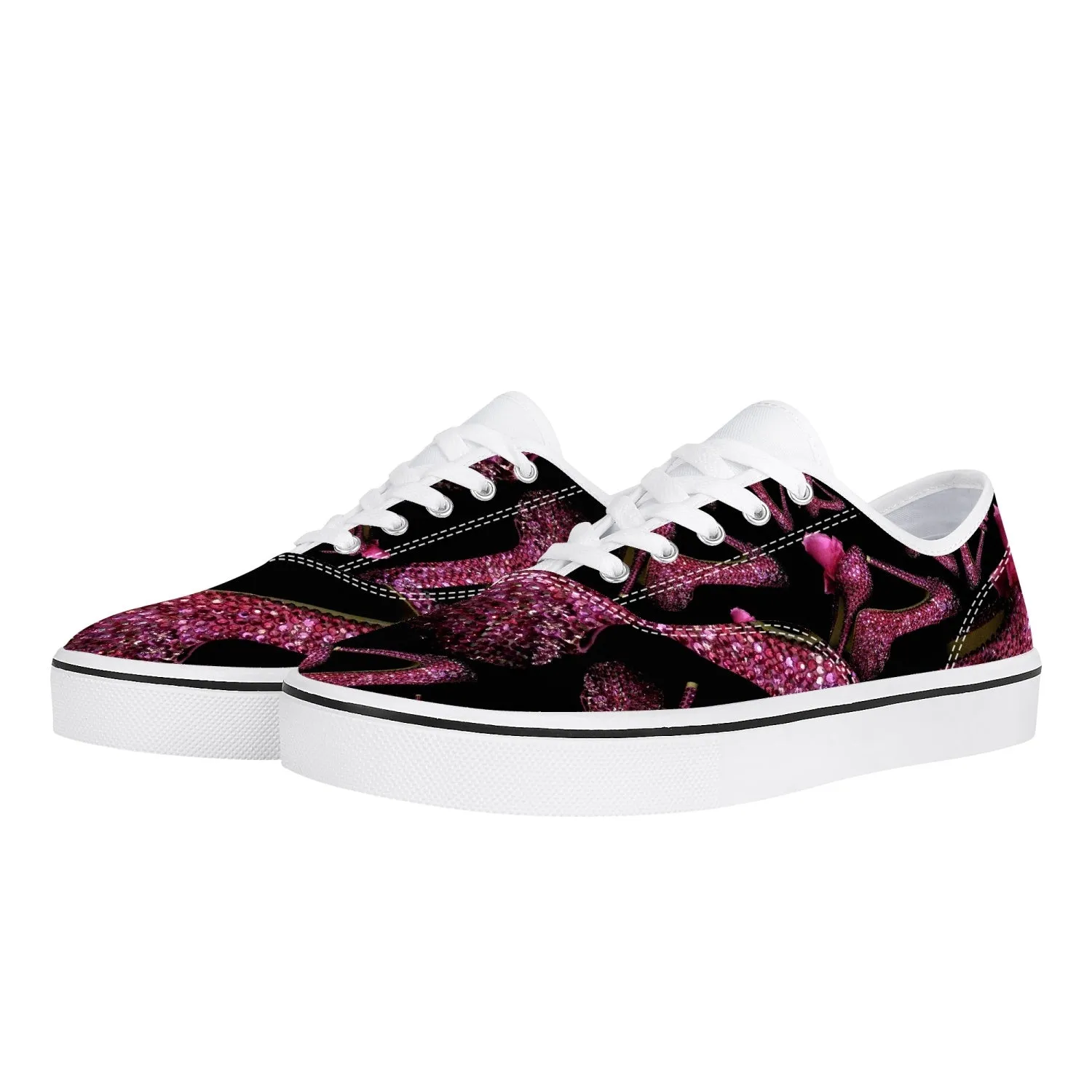 Skate Shoes - White/Black 'Pink crystals shoes'