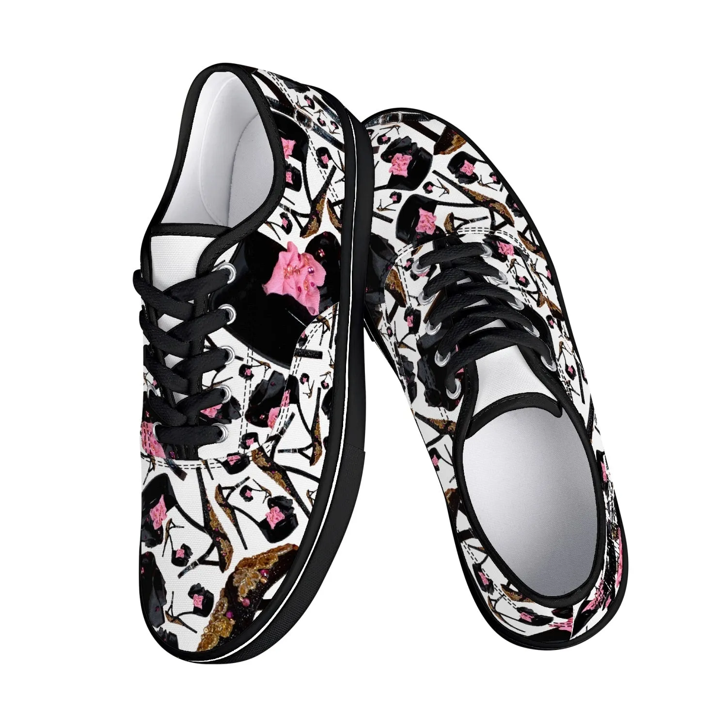 Skate Shoes - White/Black 'Pink gold sandals'