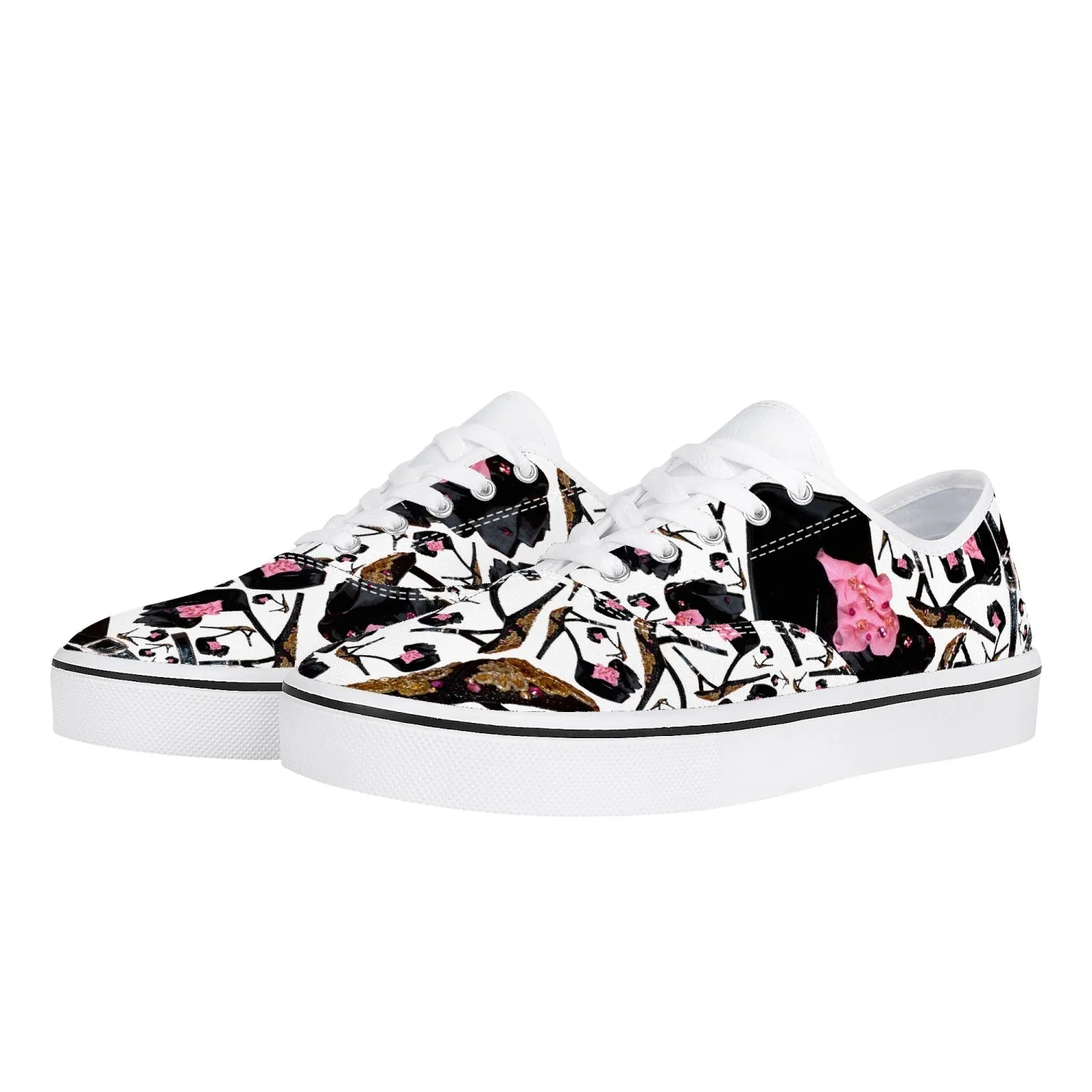 Skate Shoes - White/Black 'Pink gold sandals'