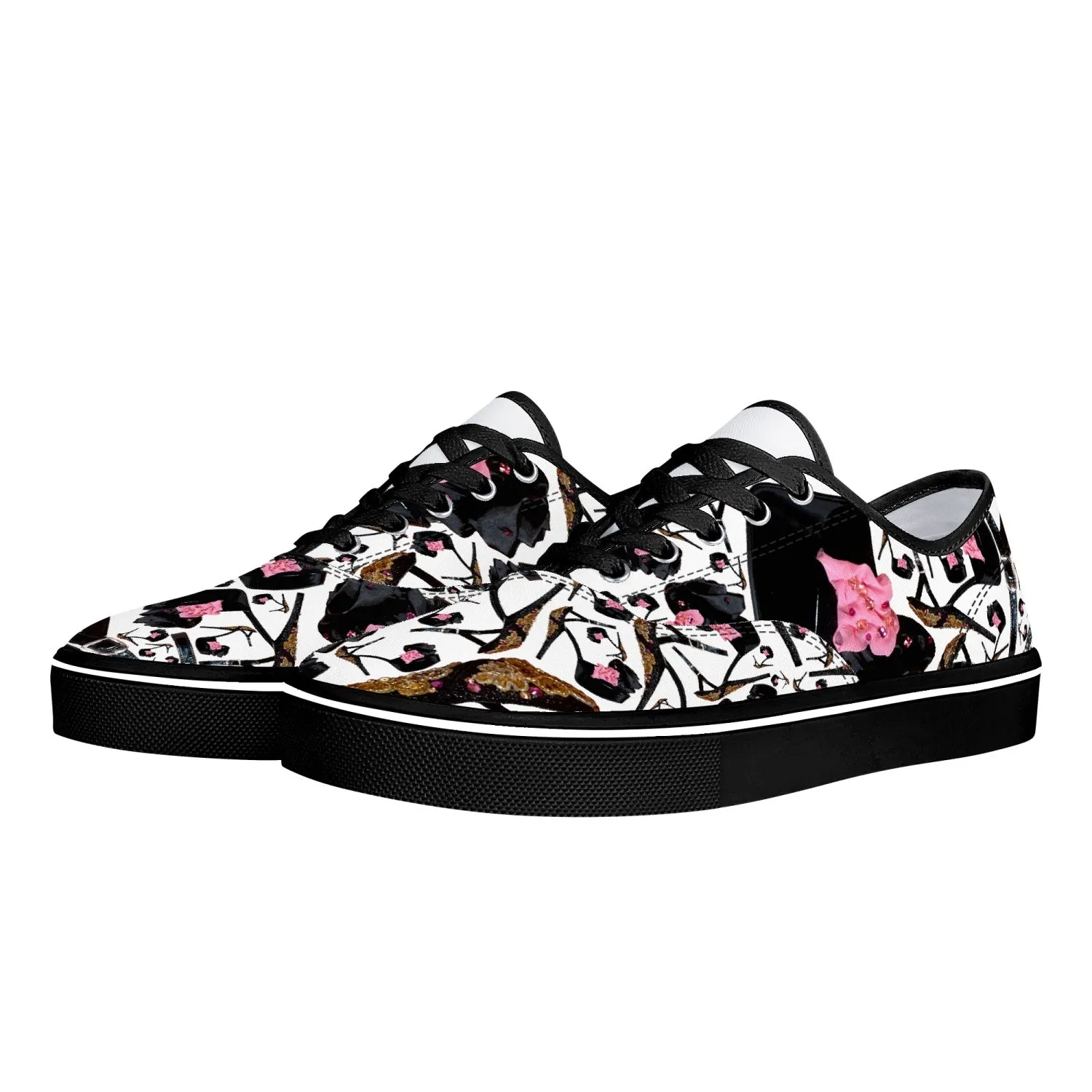 Skate Shoes - White/Black 'Pink gold sandals'