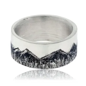 Snowcapped Mountain Etching Ring