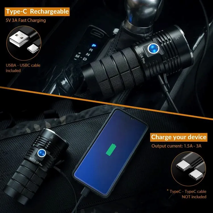 Sofirn Q8 Pro Powerful 11000 Lumen Built-in USB-C Rechargeale Port with 4* XHP50.2 LEDs Flashlight Torch