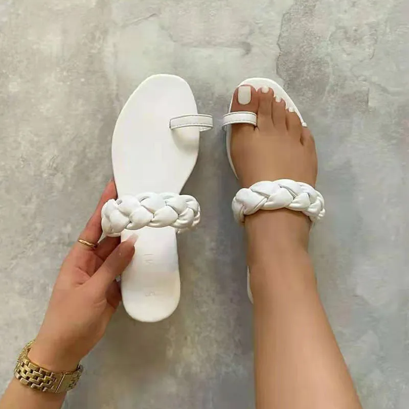 Solid Braided Flat Sandals