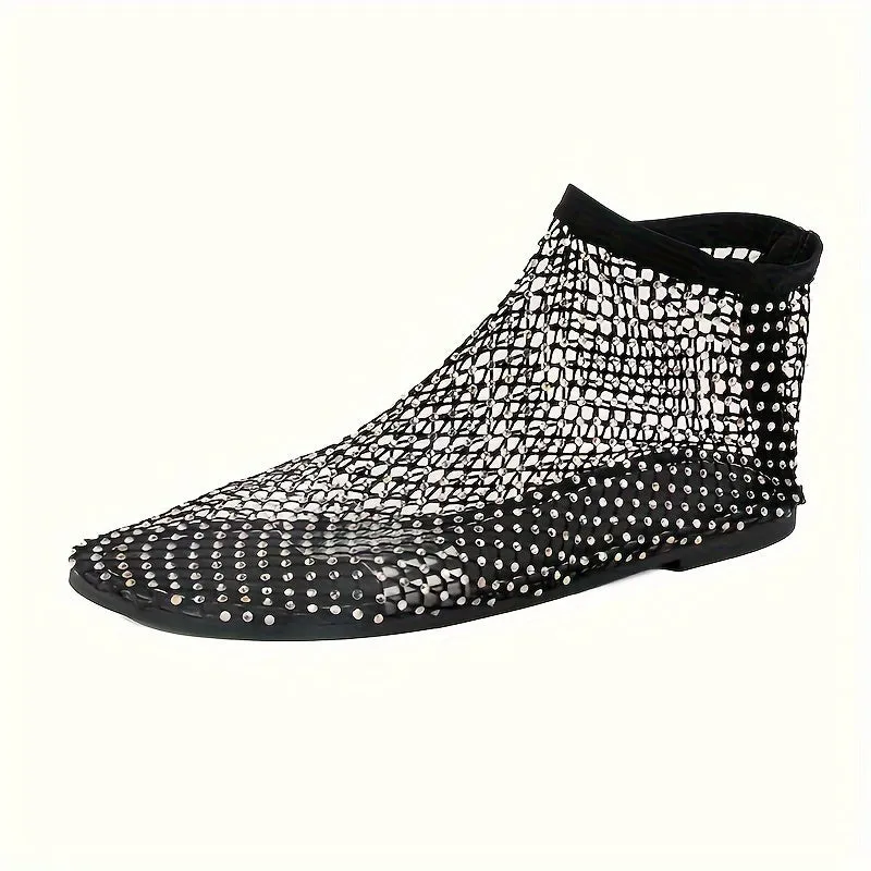 Sparkling Women's Rhinestone-Embellished Flats - Breathable Hollow-Out Design, Comfy Slip-On Summer Casual Footwear