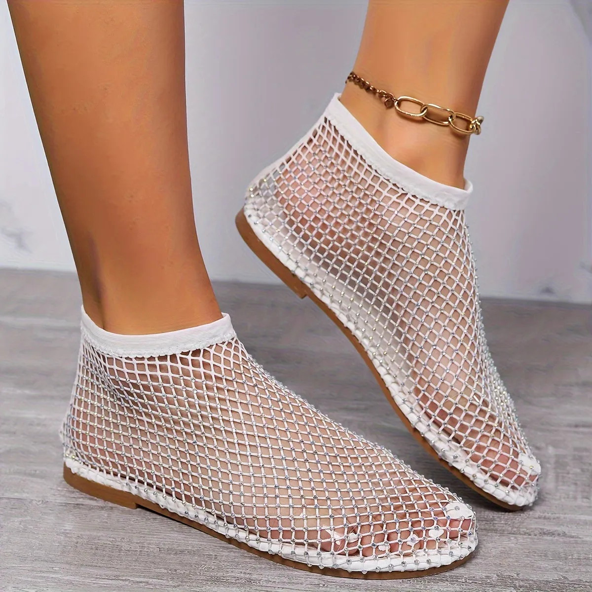 Sparkling Women's Rhinestone-Embellished Flats - Breathable Hollow-Out Design, Comfy Slip-On Summer Casual Footwear