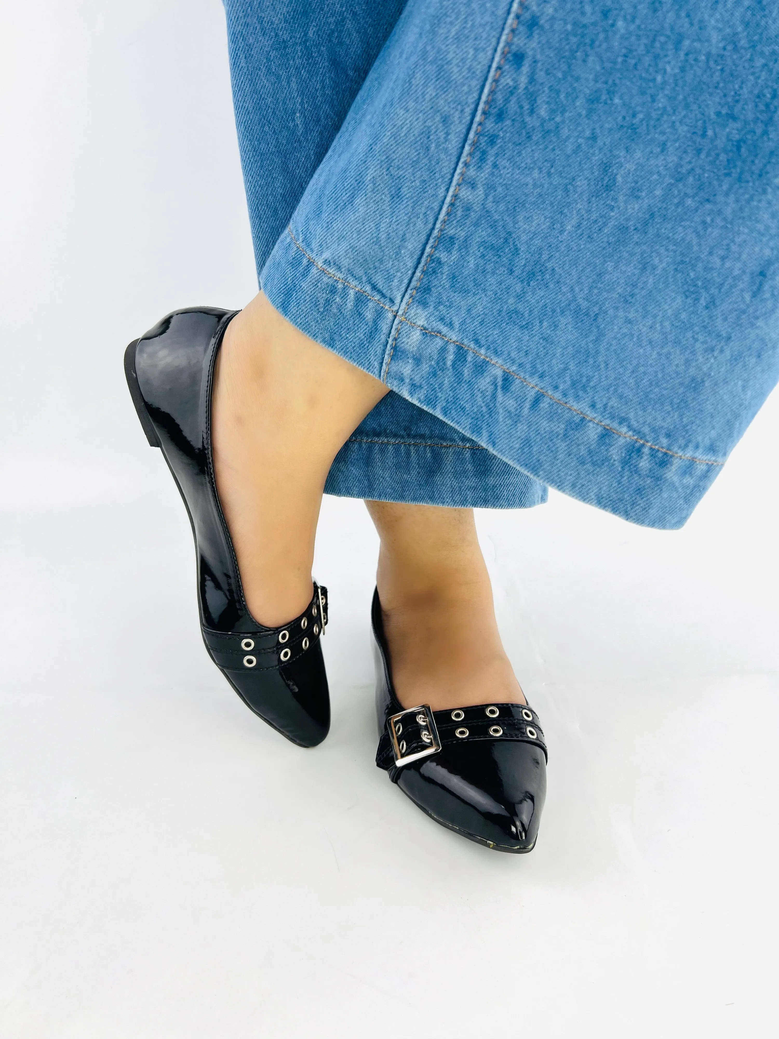 Spunkz Ballerina Black Patent Pump Shoes - 11044