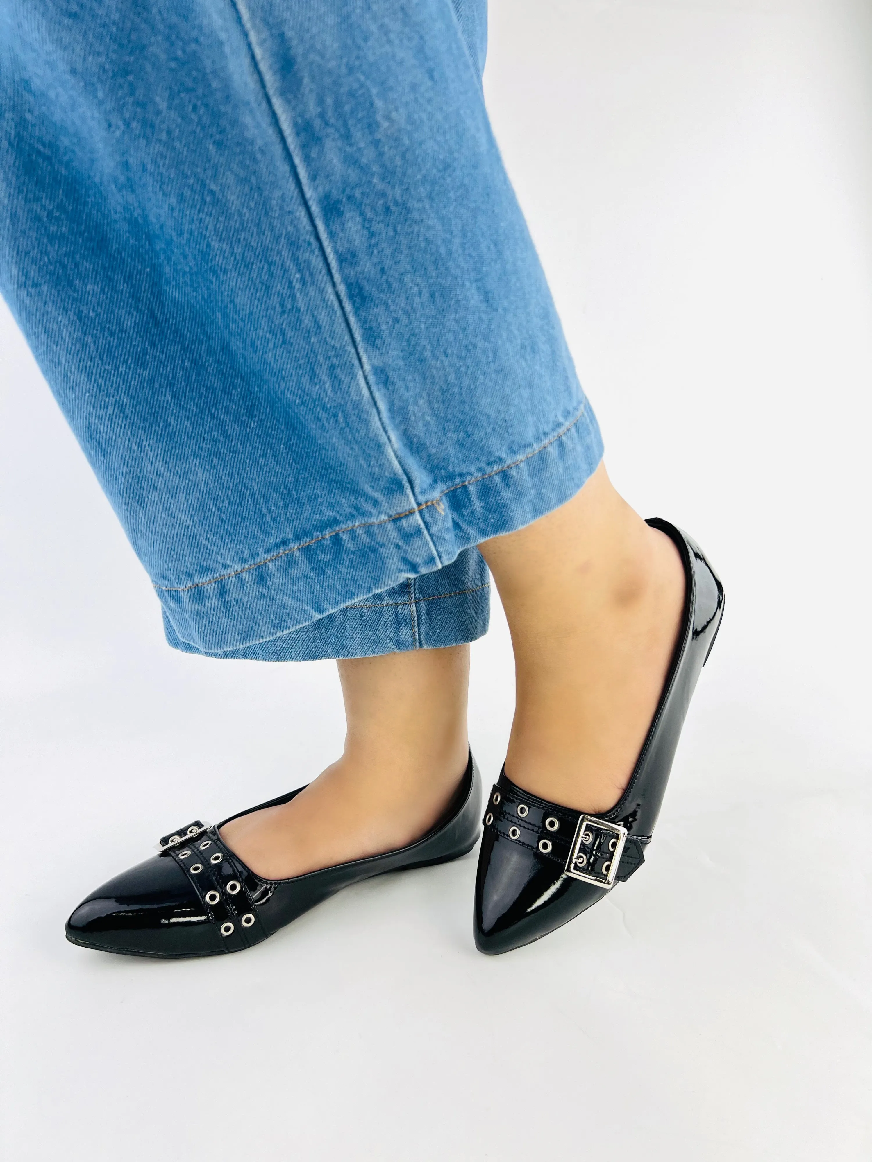 Spunkz Ballerina Black Patent Pump Shoes - 11044