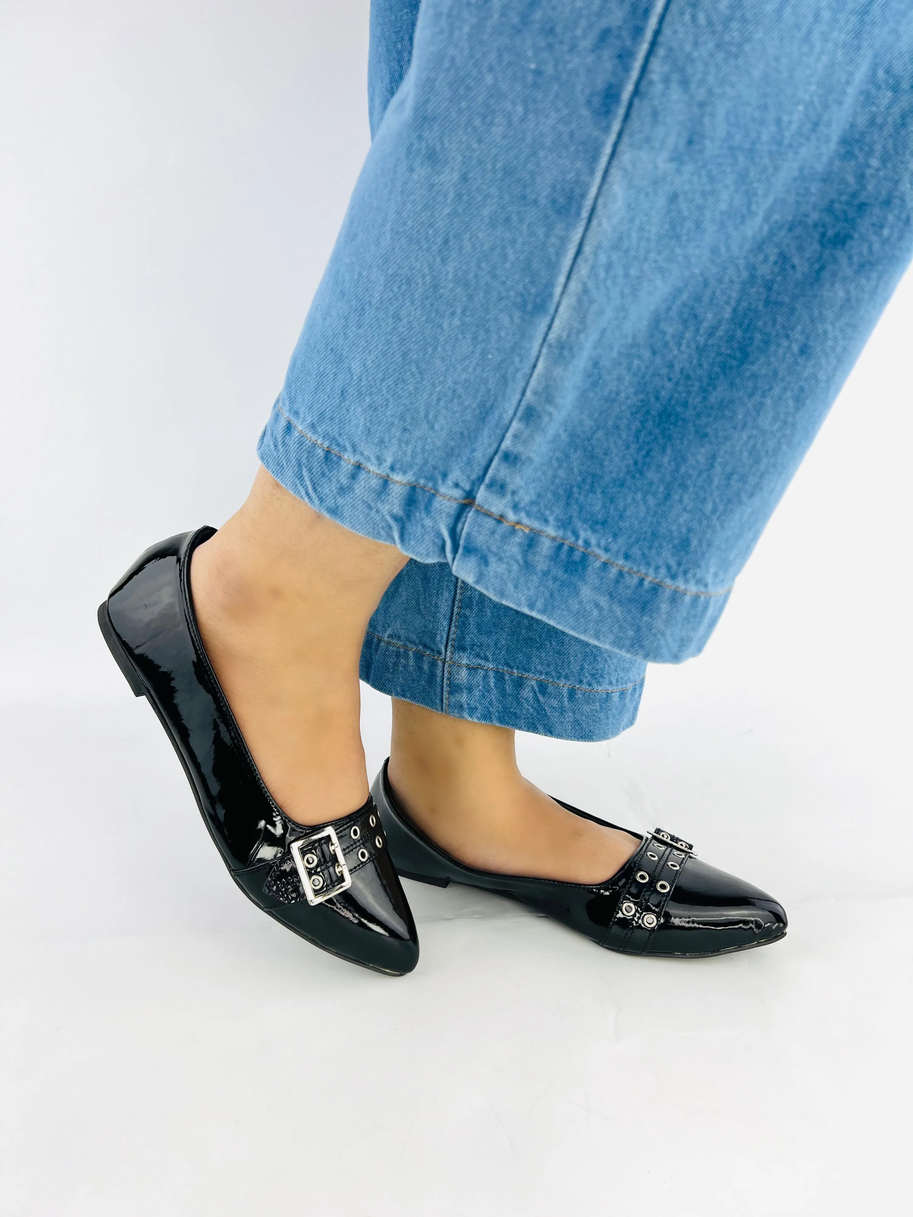 Spunkz Ballerina Black Patent Pump Shoes - 11044