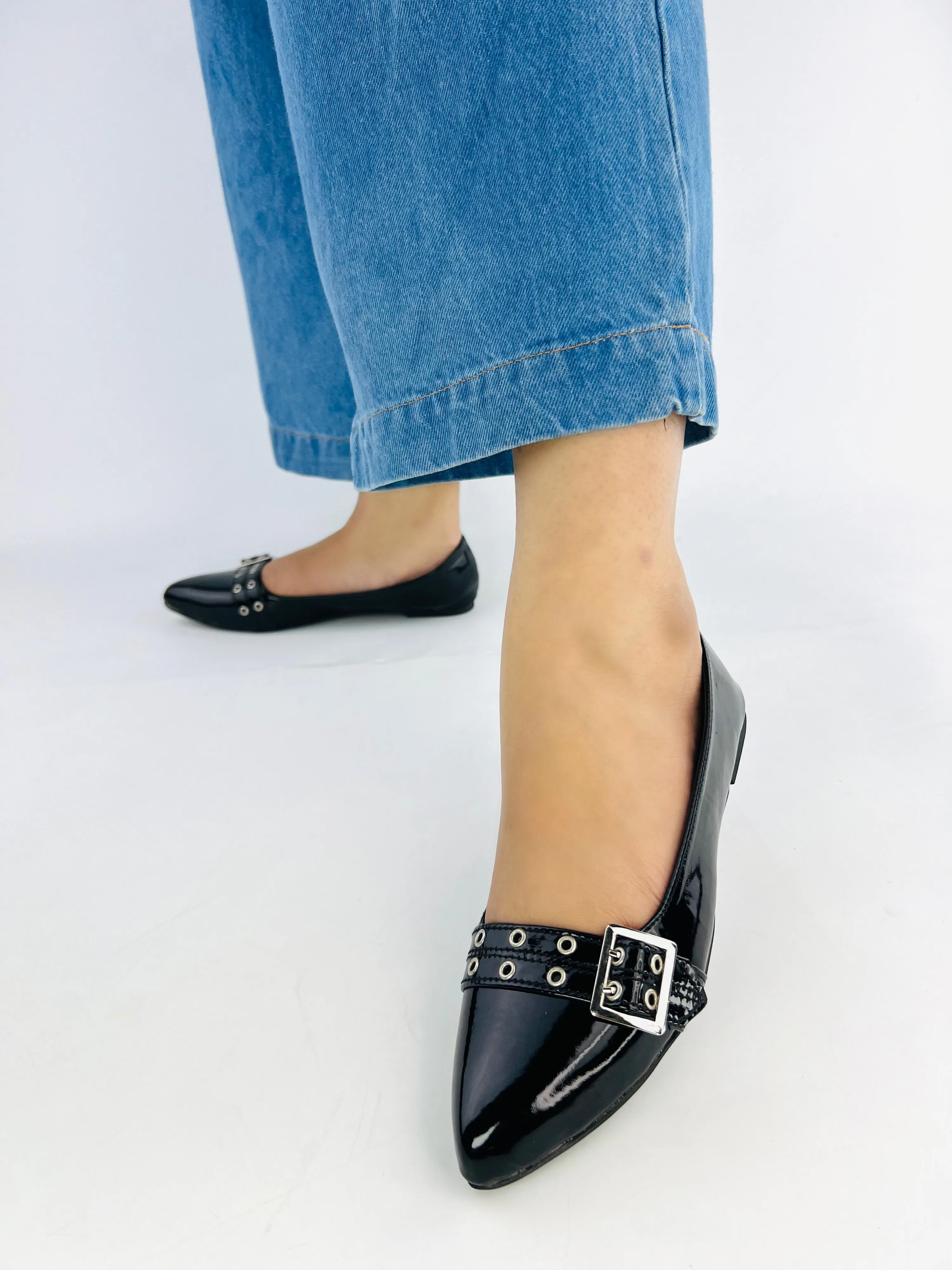Spunkz Ballerina Black Patent Pump Shoes - 11044