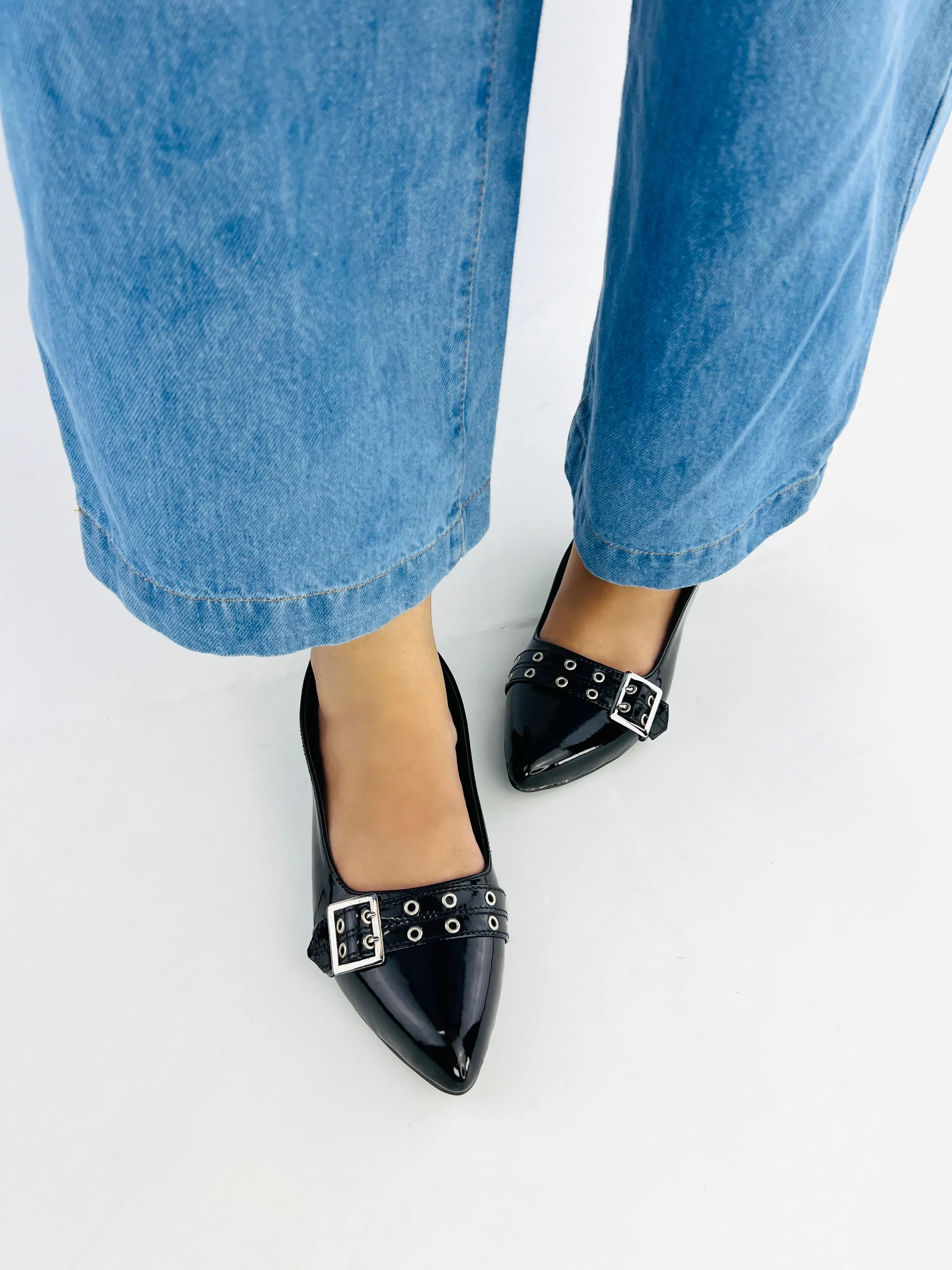 Spunkz Ballerina Black Patent Pump Shoes - 11044