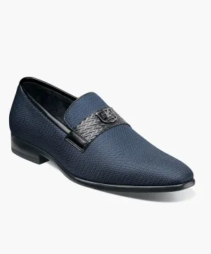 Stacy Adams Tazzi Plain Toe Saddle Ornament Slip On Shoe - Navy