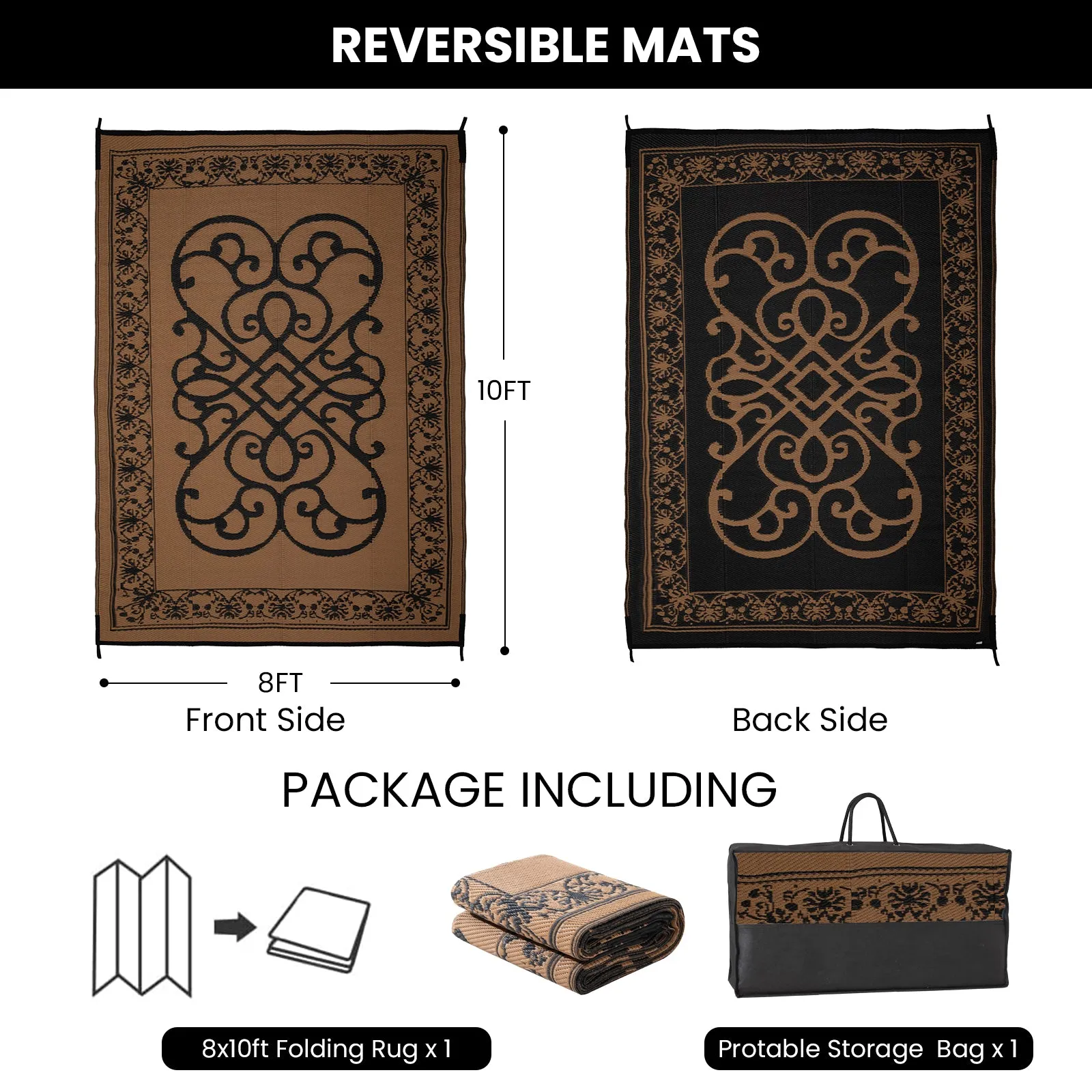 STRICKLANDHOME Outdoor Rug , Reversible Plastic Straw Rug for Patio, Waterproof Large Outdoor Carpet for RV, Patio, Camping, Backyard, Deck, Picnic, Beach