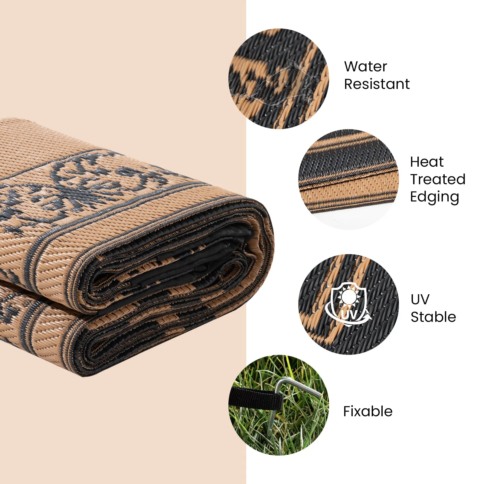 STRICKLANDHOME Outdoor Rug , Reversible Plastic Straw Rug for Patio, Waterproof Large Outdoor Carpet for RV, Patio, Camping, Backyard, Deck, Picnic, Beach