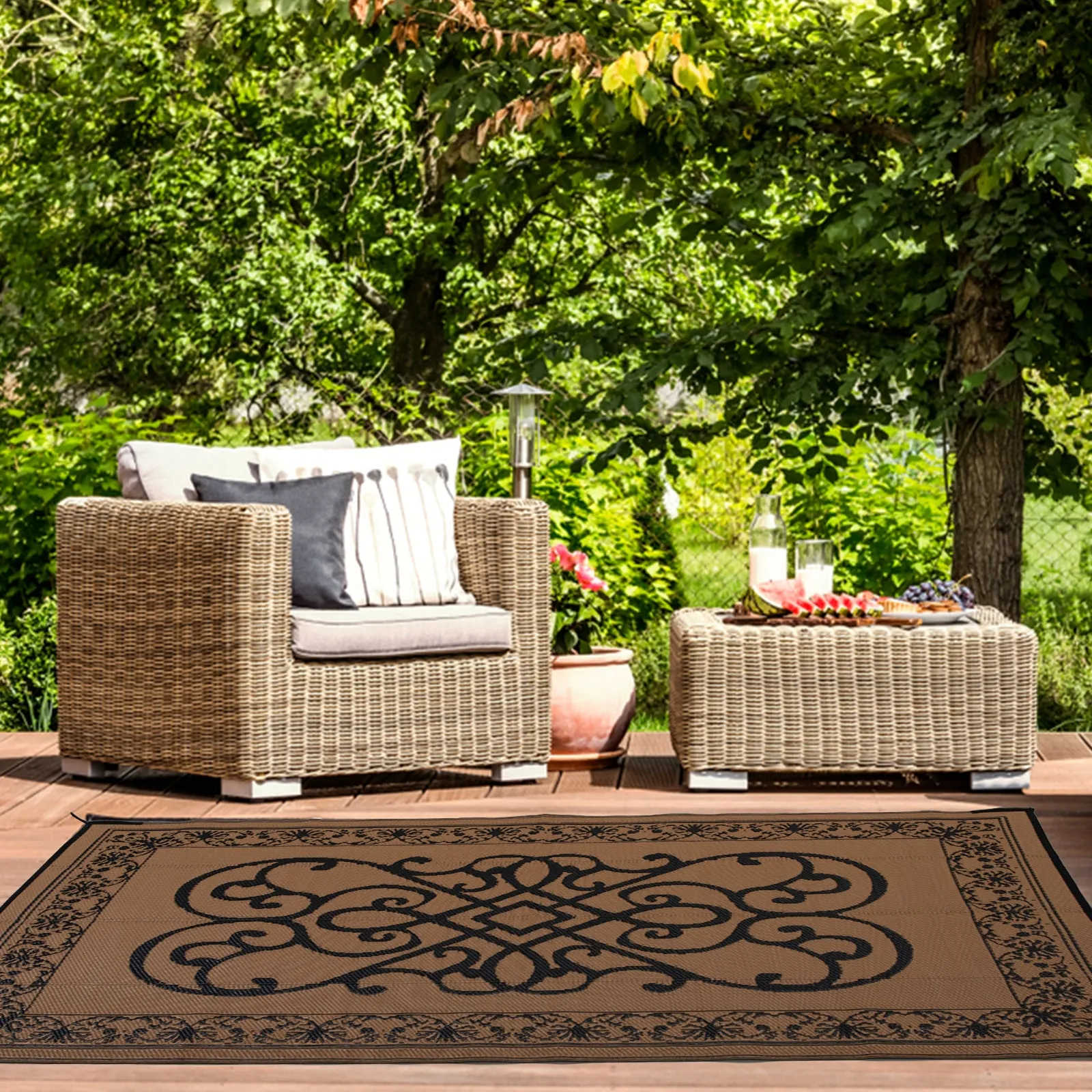 STRICKLANDHOME Outdoor Rug , Reversible Plastic Straw Rug for Patio, Waterproof Large Outdoor Carpet for RV, Patio, Camping, Backyard, Deck, Picnic, Beach
