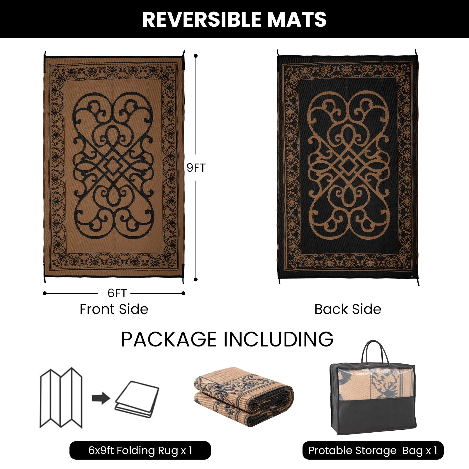 STRICKLANDHOME Outdoor Rug , Reversible Plastic Straw Rug for Patio, Waterproof Large Outdoor Carpet for RV, Patio, Camping, Backyard, Deck, Picnic, Beach