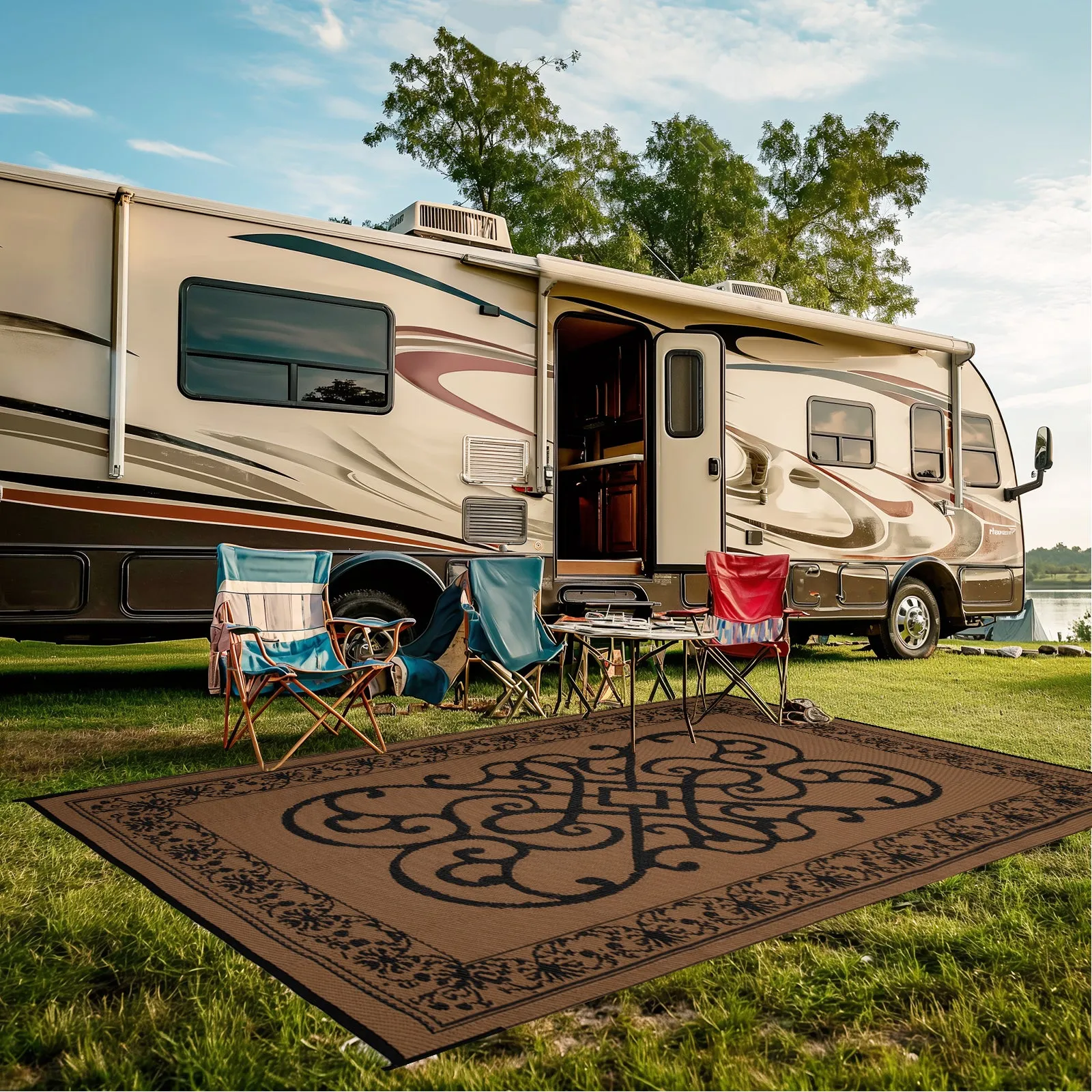 STRICKLANDHOME Outdoor Rug , Reversible Plastic Straw Rug for Patio, Waterproof Large Outdoor Carpet for RV, Patio, Camping, Backyard, Deck, Picnic, Beach