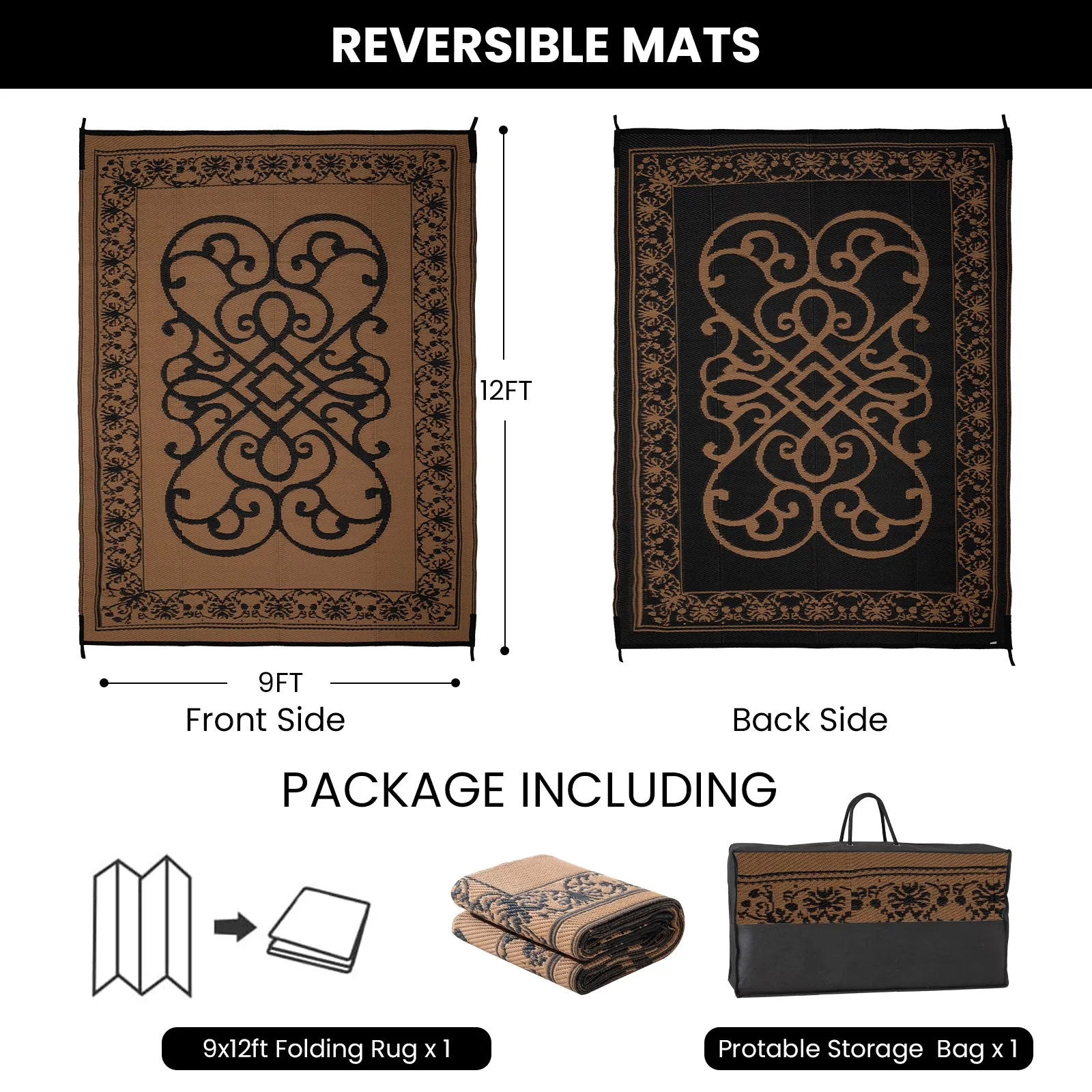 STRICKLANDHOME Outdoor Rug , Reversible Plastic Straw Rug for Patio, Waterproof Large Outdoor Carpet for RV, Patio, Camping, Backyard, Deck, Picnic, Beach