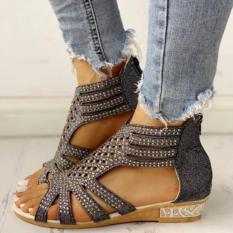 Studded Detail Hollow Out Flat Sandals