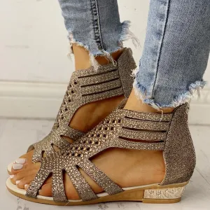 Studded Detail Hollow Out Flat Sandals