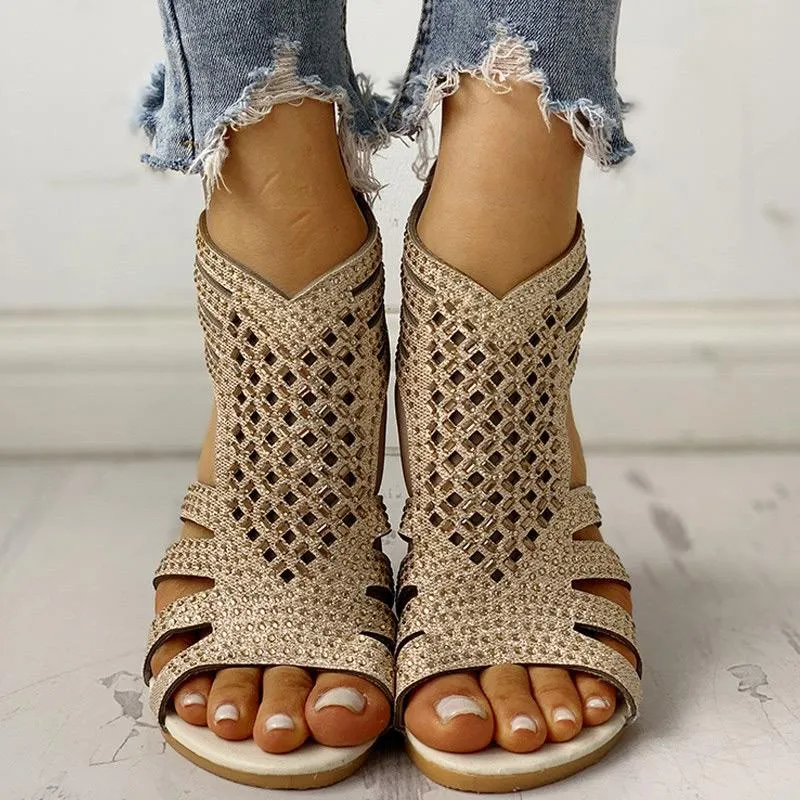Studded Detail Hollow Out Flat Sandals