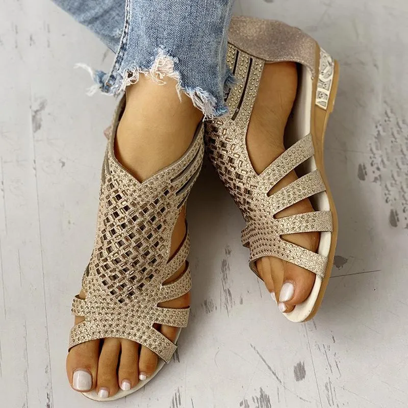 Studded Detail Hollow Out Flat Sandals