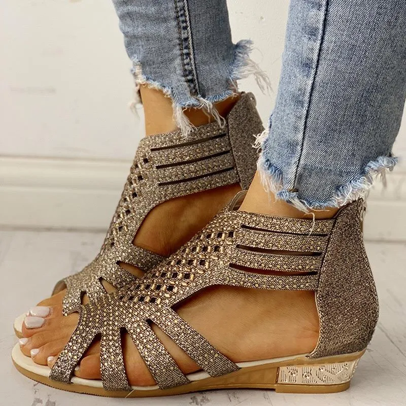 Studded Detail Hollow Out Flat Sandals