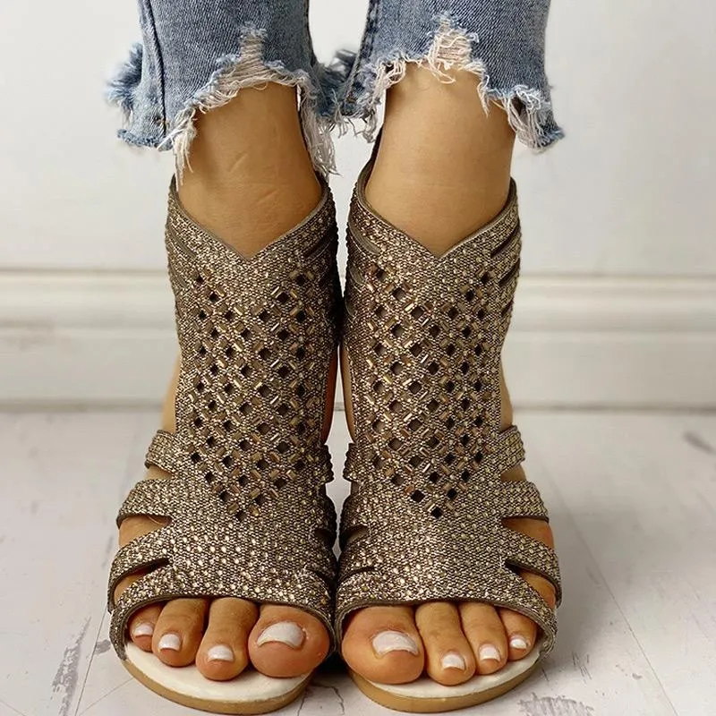 Studded Detail Hollow Out Flat Sandals