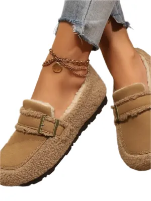 Suedette Buckle Plush Slip-Ons