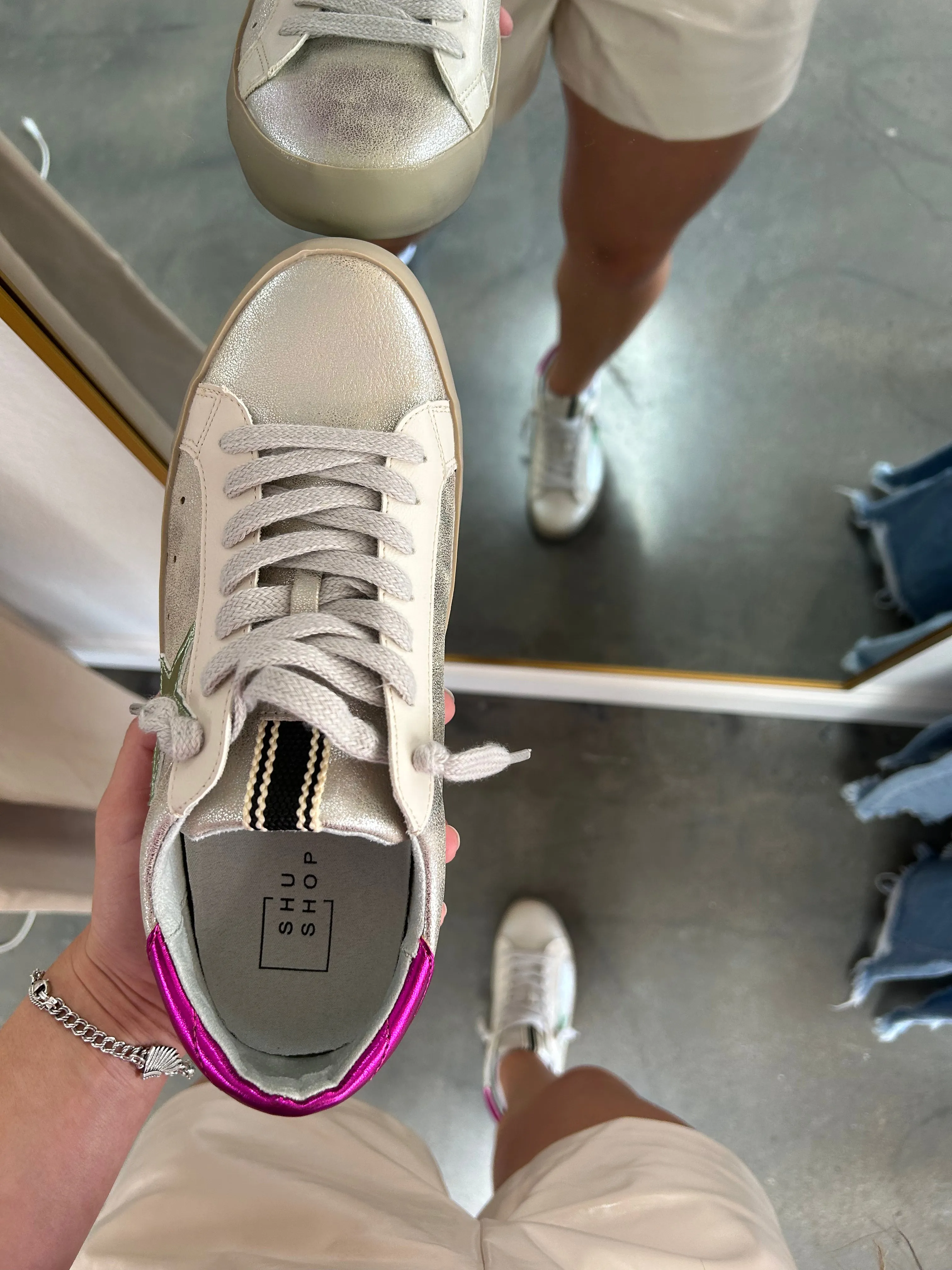 Sylvie Silver Distressed Sneakers