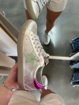 Sylvie Silver Distressed Sneakers