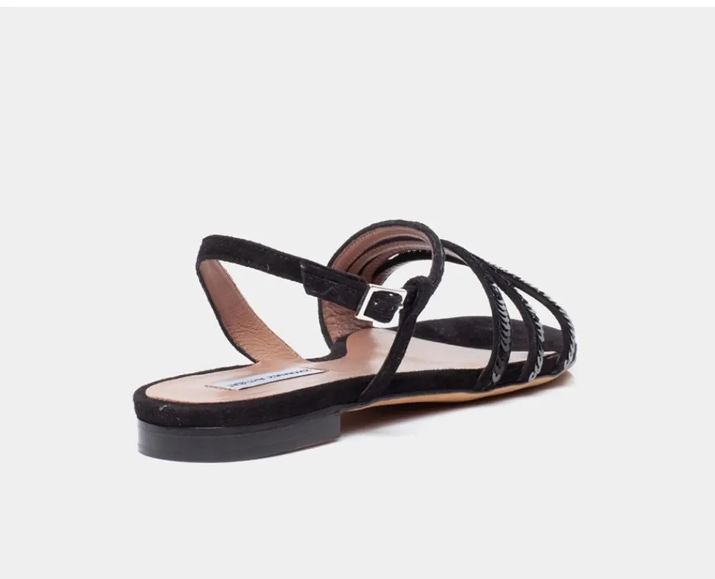 Tabitha Simmons BETTY BLACK KIDSUEDE FLAT SANDAL W/SEQUIN STRAPS