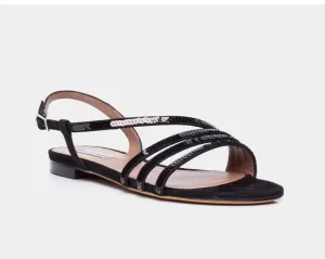 Tabitha Simmons BETTY BLACK KIDSUEDE FLAT SANDAL W/SEQUIN STRAPS