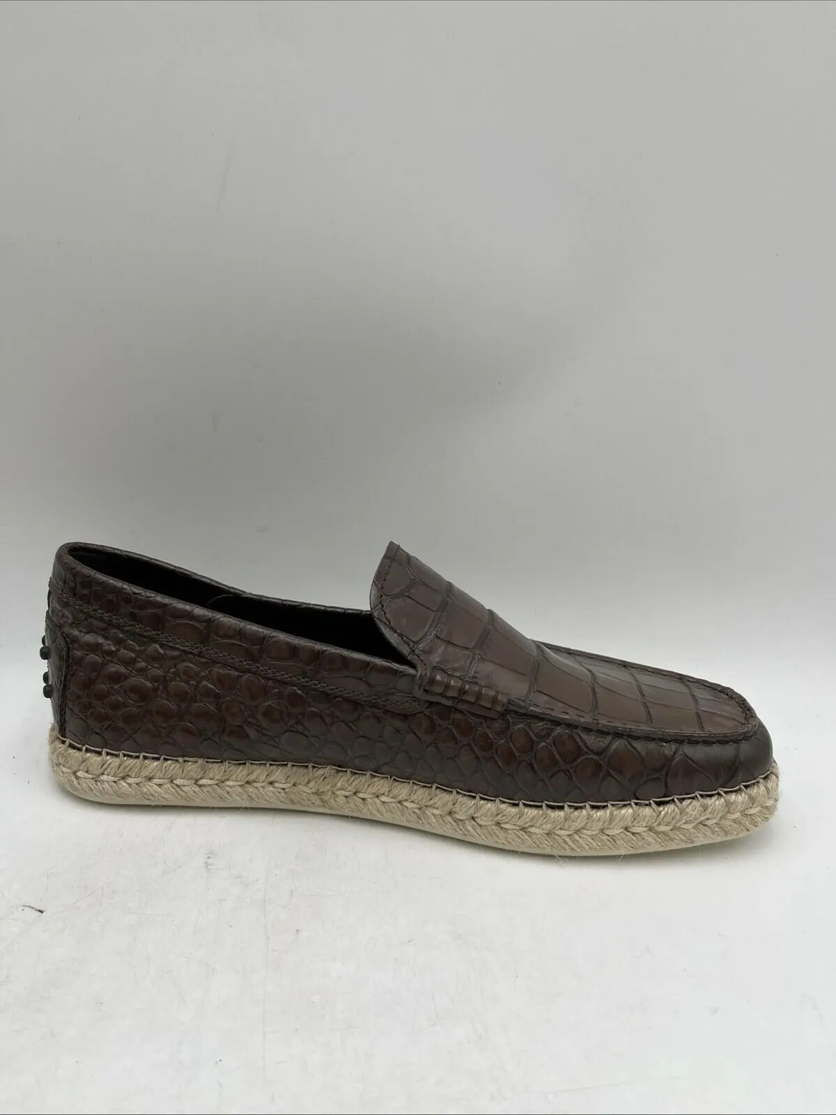 TOD’s Brown Croc Print Leather Moc Toe Espadrille Loafers Men’s Size 7.5 - Very Good