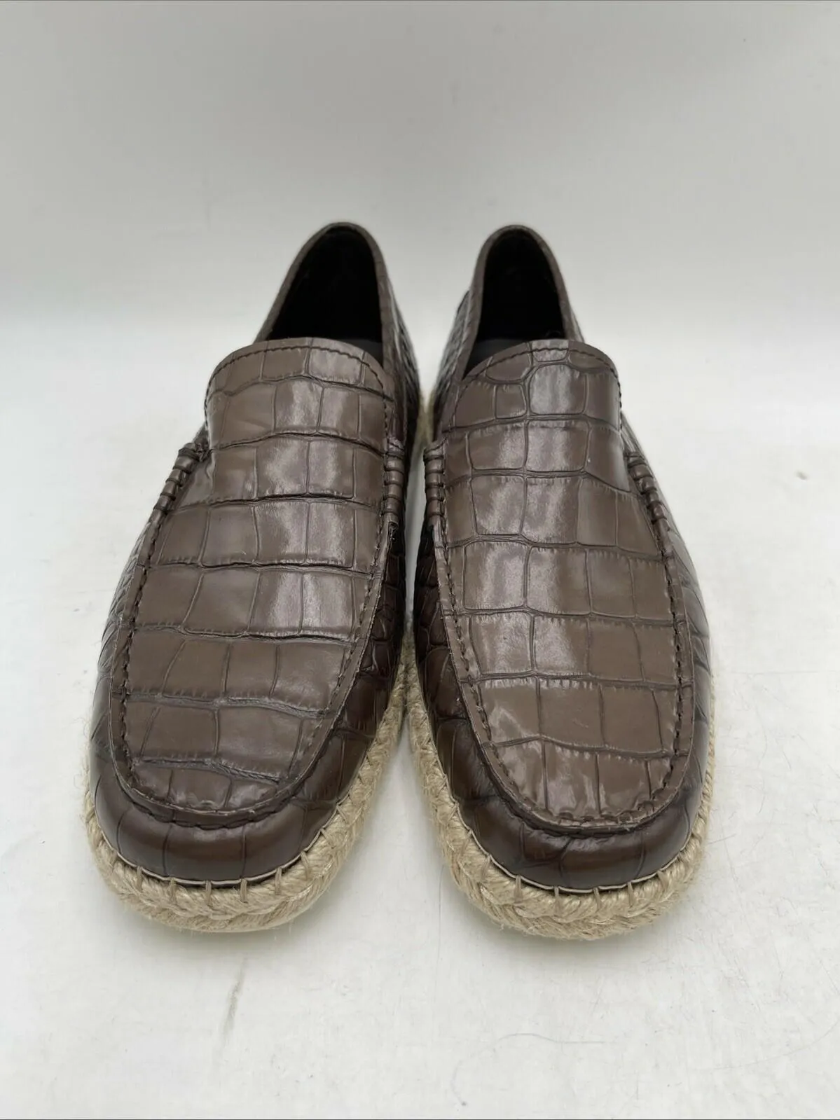 TOD’s Brown Croc Print Leather Moc Toe Espadrille Loafers Men’s Size 7.5 - Very Good