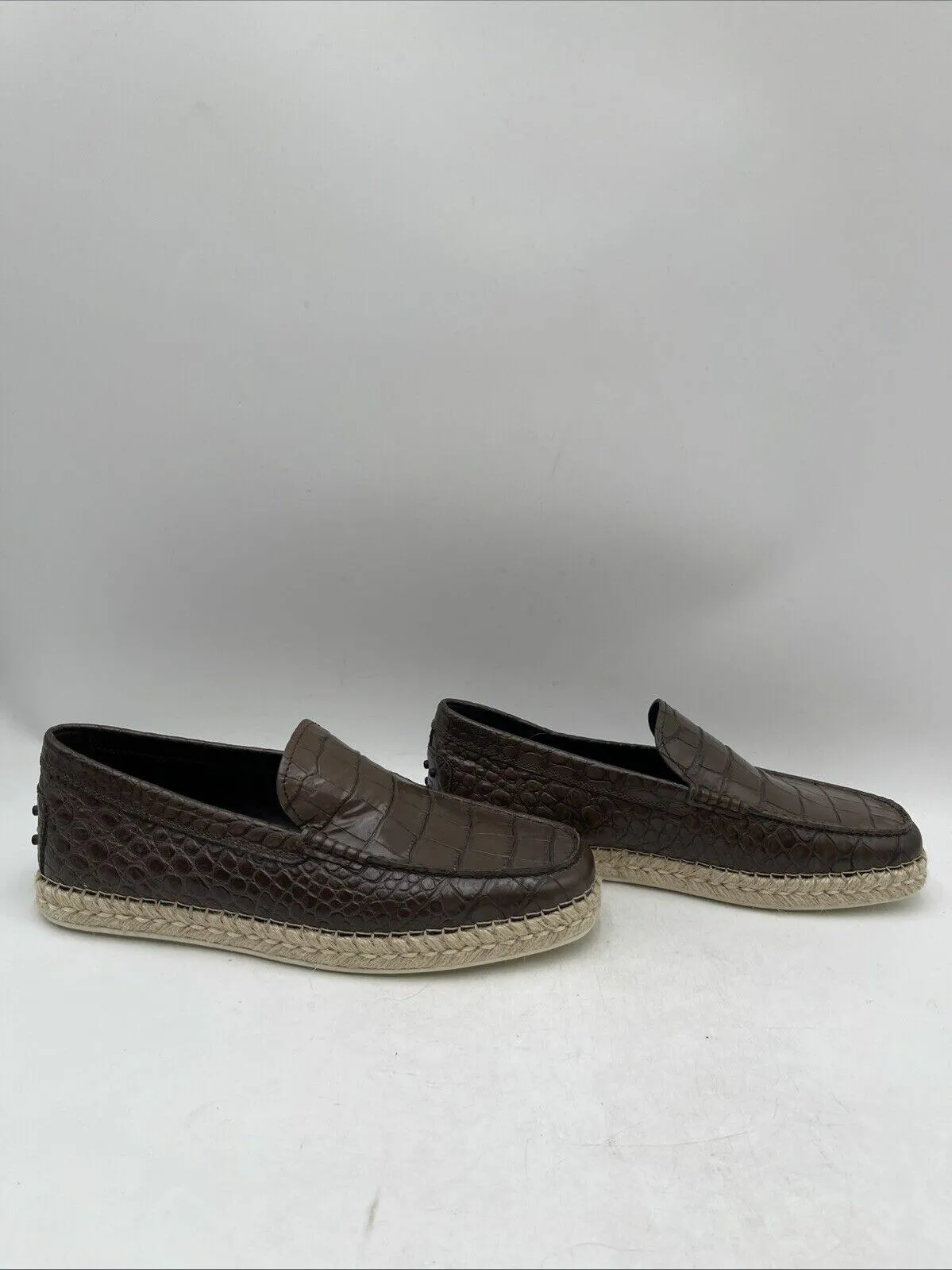 TOD’s Brown Croc Print Leather Moc Toe Espadrille Loafers Men’s Size 7.5 - Very Good